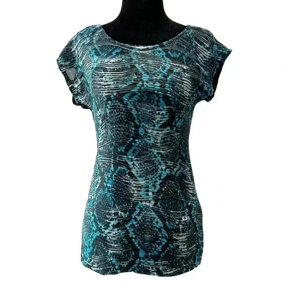 Ricki’s Mixed Media Cap Sleeve Top Black Green Size XS - Picture 1 of 15